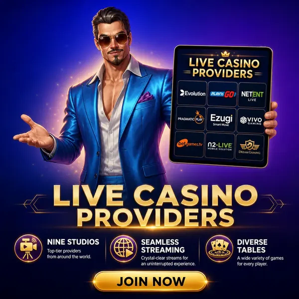 Proveedores de casino en vivo mostrados en tablet en Arquitectura de Proveedores de Casino en Vivo - Evolution, Pragmatic Play Live y 7 Estudios de Apoyo
