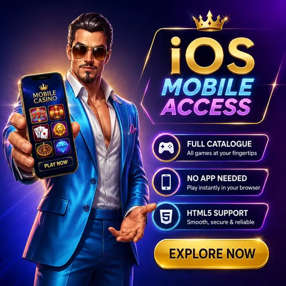 Carismático presentador mostrando la app Coolzino en smartphone brillante para acceso a juegos móviles