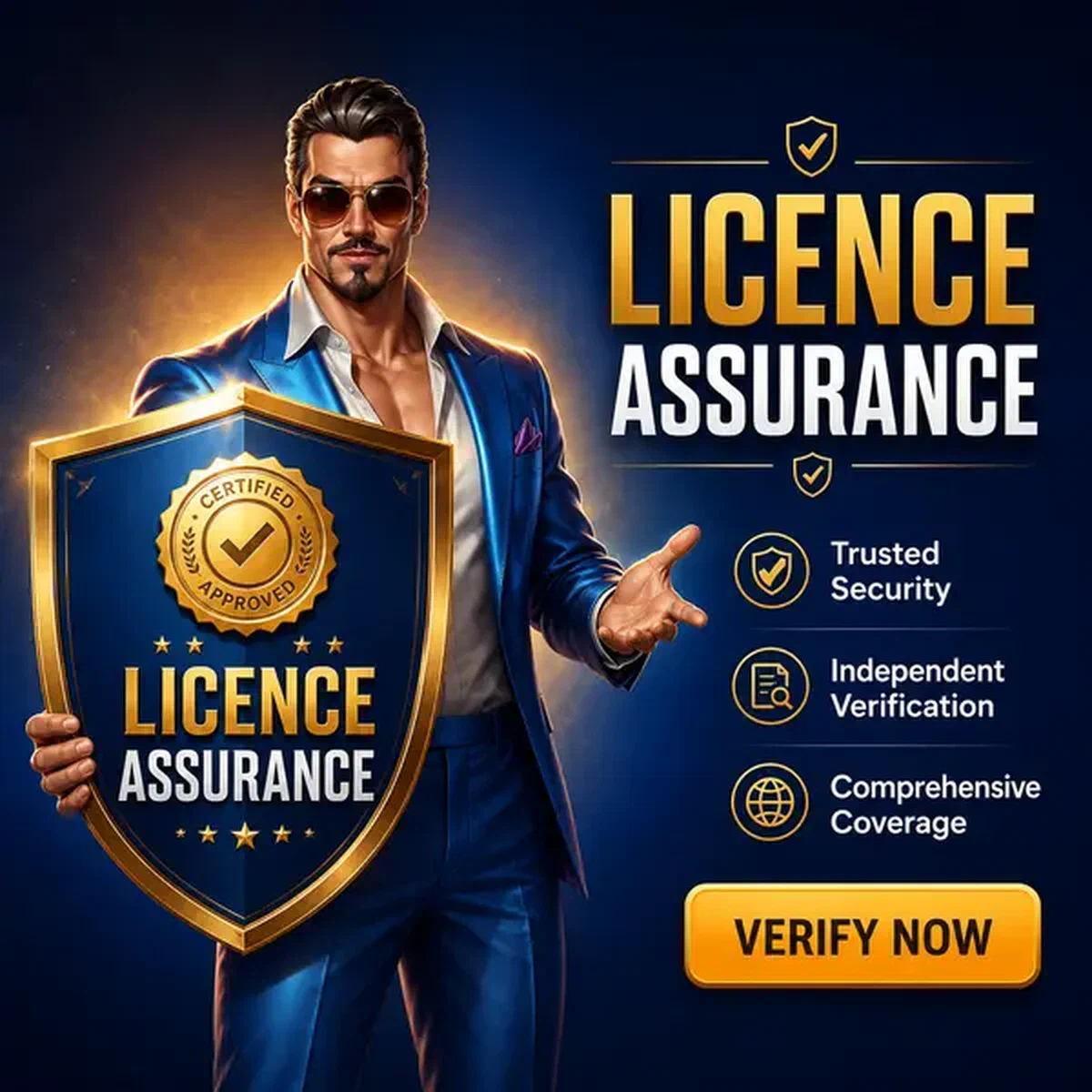 Showman seguro presentando escudo de verificación del Marco de Licencia de la Curacao Gaming Authority con confianza