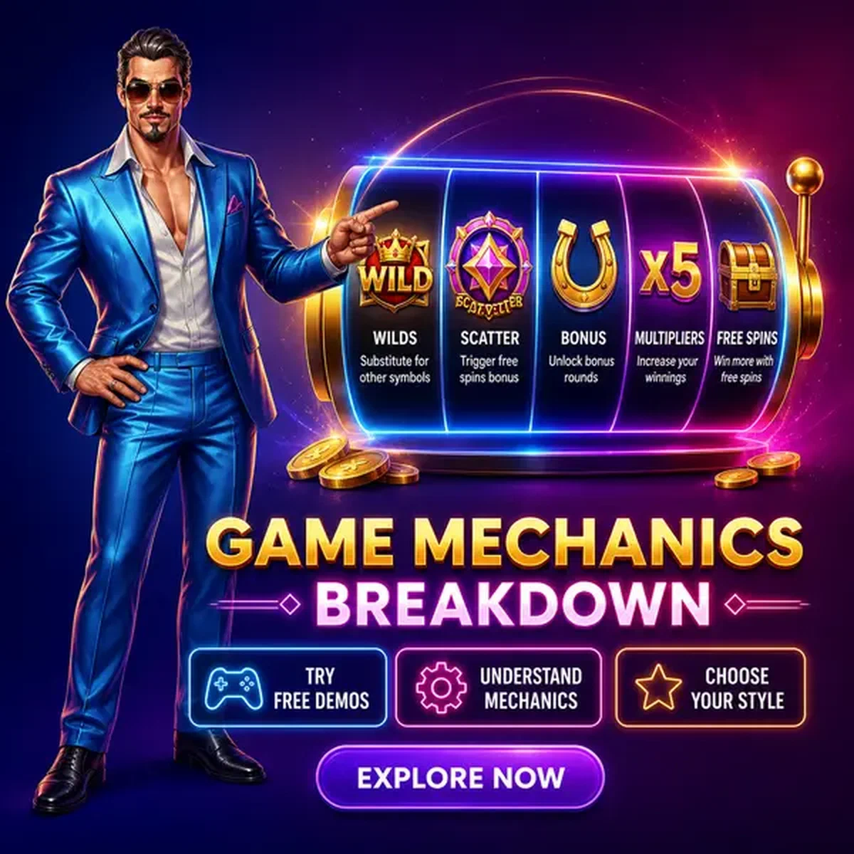 Jugador descubriendo mecánicas de juegos de tragaperras en el casino Game Format Mechanics Breakdown