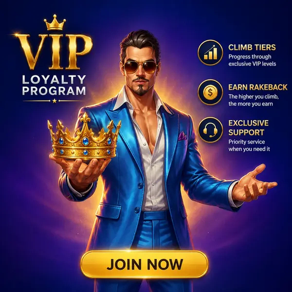 Jugador VIP confiado sosteniendo corona dorada en los niveles del programa de fidelidad de Coolzino